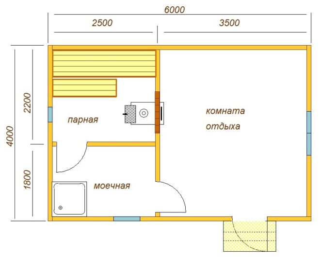 Чертеж каркасной бани 4х6