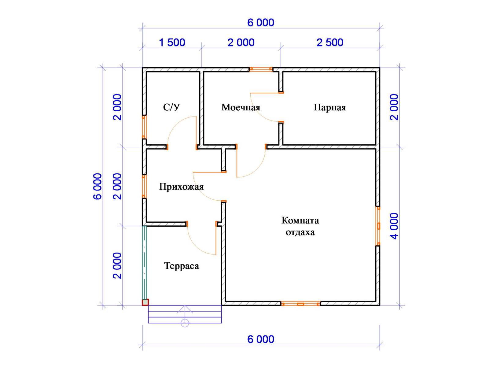 Баня 6 на 6 планировка с туалетом